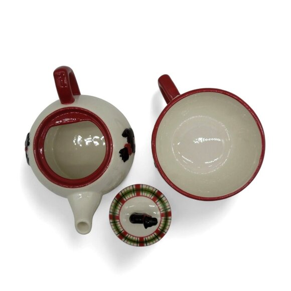 KATE WILLIAMS Teapot and Cup Set Scottie Dog Plaid Ceramic Global Design - Picture 8 of 12